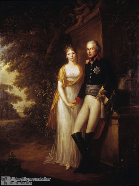 Friedrich Wilhelm III. und seine Gemahlin, Königin Luise, im Park von Schloss Charlottenburg (1799)